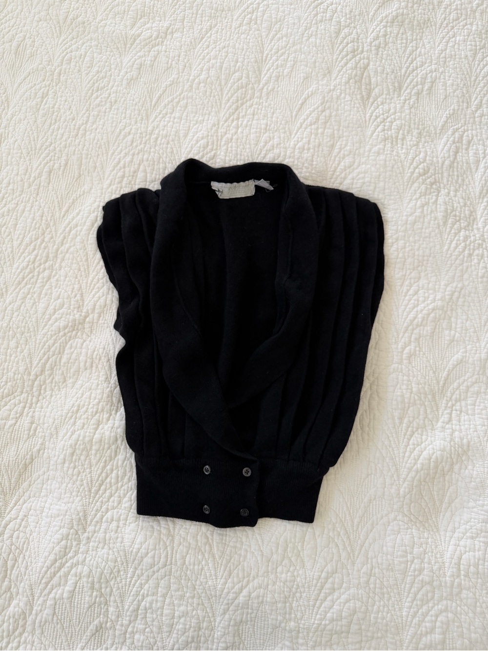 Evan Picone vintage lambswool Black Ribbed Shawl-Collar Cardigan